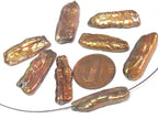 10 Beads - Natural freshwater Biwa cultured pearl sticks golden mustard yellow champagne color - PL006T