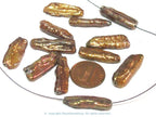 10 Beads - Natural freshwater Biwa cultured pearl sticks golden mustard yellow champagne color - PL006T