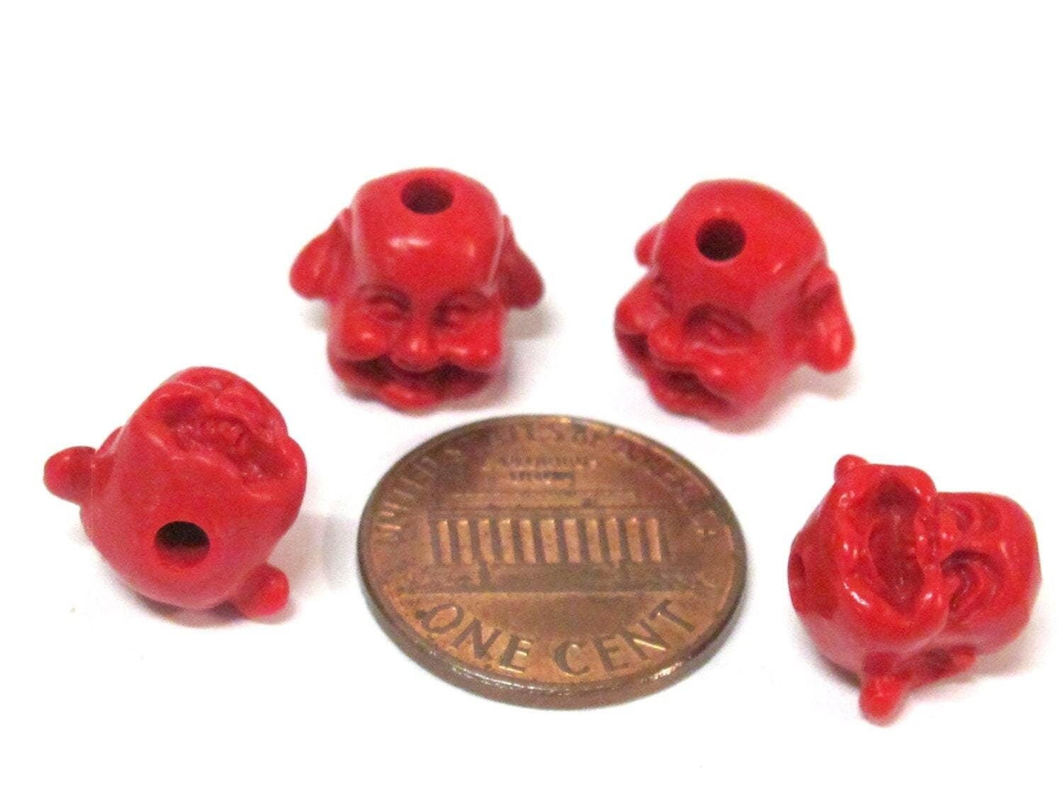 2 beads - Laughing smiling Buddha beads carved lacquerware synthetic cinnabar beads small size - BD949