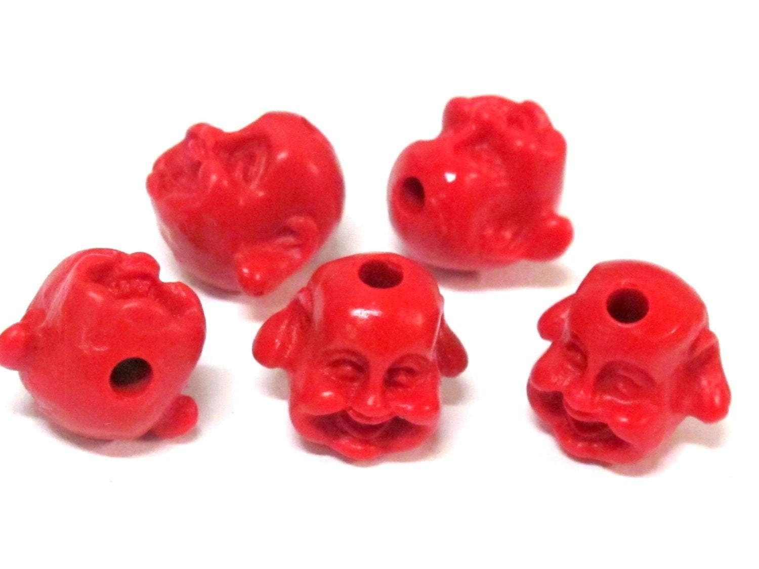 2 beads - Laughing smiling Buddha beads carved lacquerware synthetic cinnabar beads small size - BD949