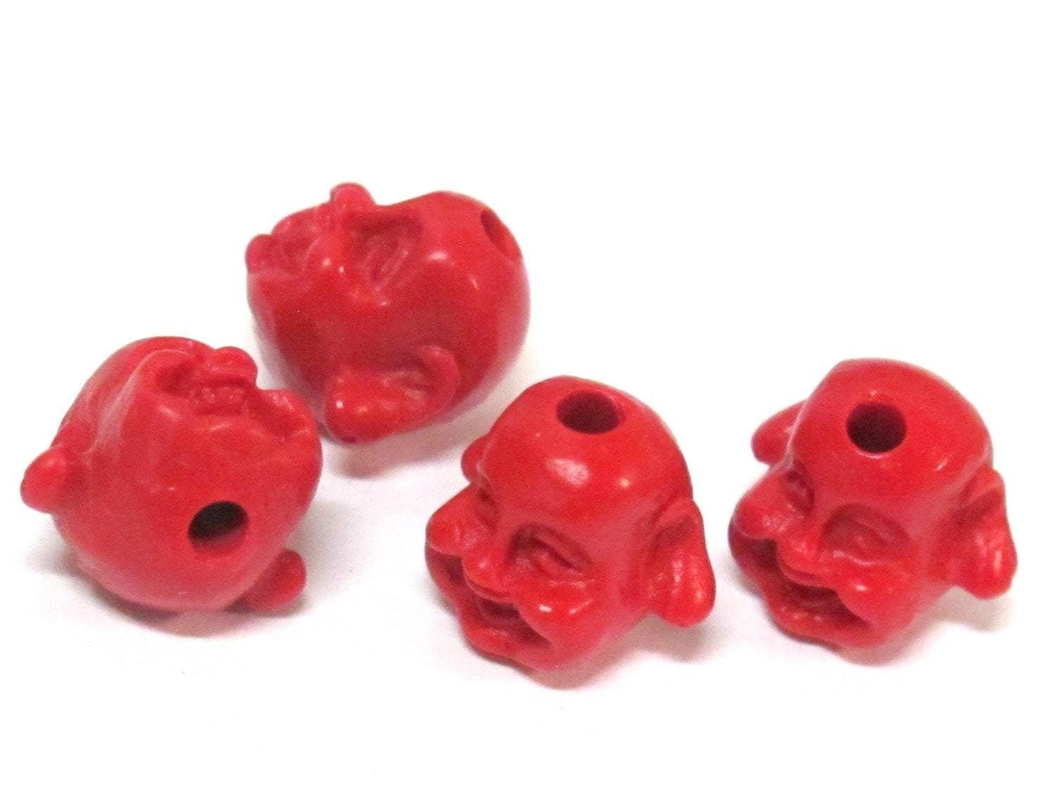 2 beads - Laughing smiling Buddha beads carved lacquerware synthetic cinnabar beads small size - BD949