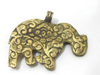 1 Pendant - elephant pendant - Tibetan brass elephant pendant antiqued finish with lapis inlay and reverse lotus flower carving - PM526C