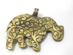 1 Pendant - elephant pendant - Tibetan brass elephant pendant antiqued finish with lapis inlay and reverse lotus flower carving - PM526C