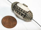 1 Bead - Large and Thick Tribal naga conch shell silver capped floral design focal bead from Nepal - CH040B