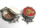 1 pendant gau ghau box - Tibetan antiqued silver finish turquoise brass inlaid Ghau prayer box Om mantra pendant Nepal - PM527M