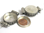1 pendant gau ghau box - Tibetan antiqued silver finish turquoise brass inlaid Ghau prayer box Om mantra pendant Nepal - PM527M