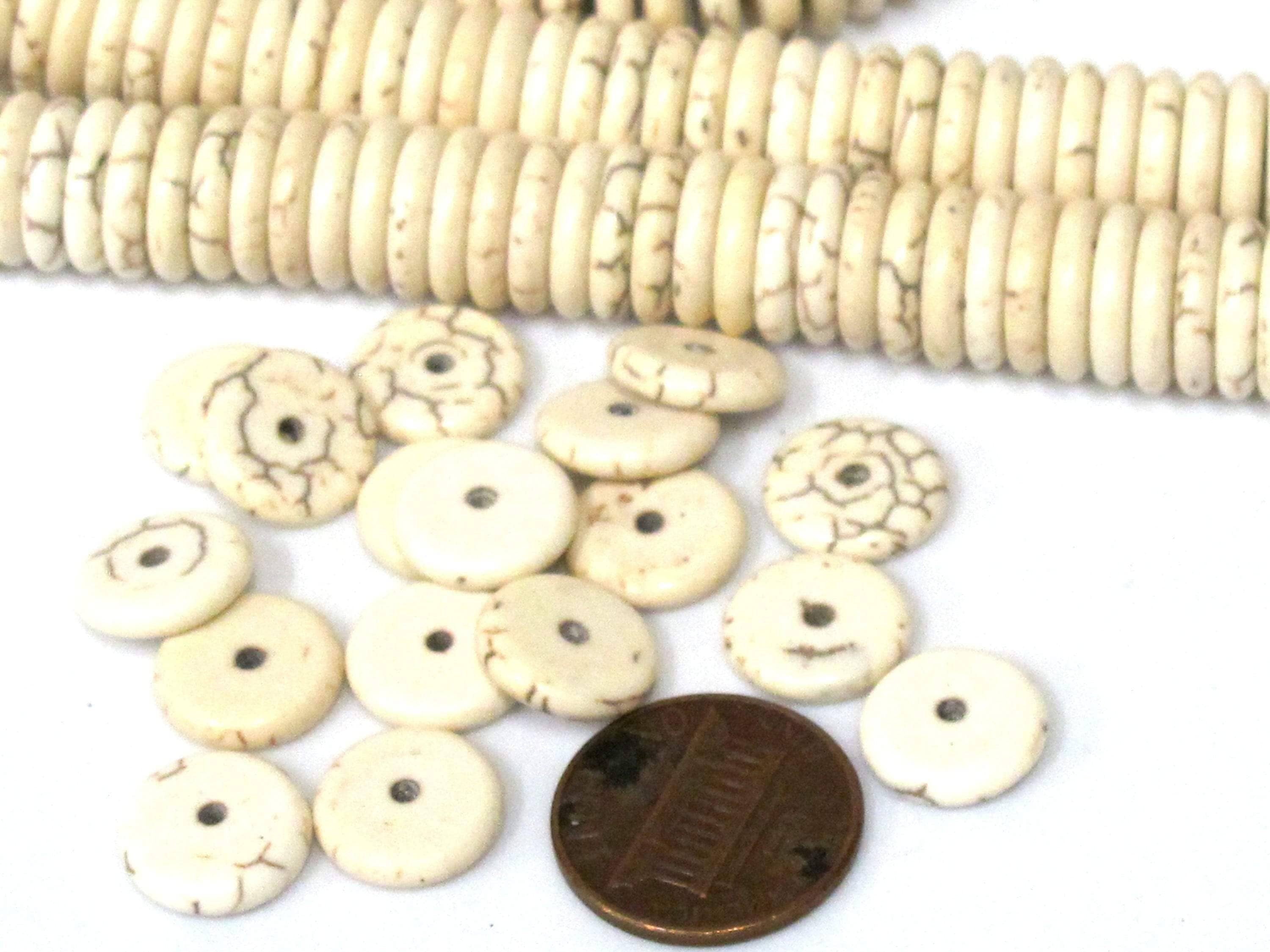 20 Beads - White cream color howlite rondelle flat disc heishi rondelle beads 12 mm size - GM437