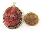 1 Pendant - Oval shape Tibetan red Manjushri pendant from Nepal - PS011