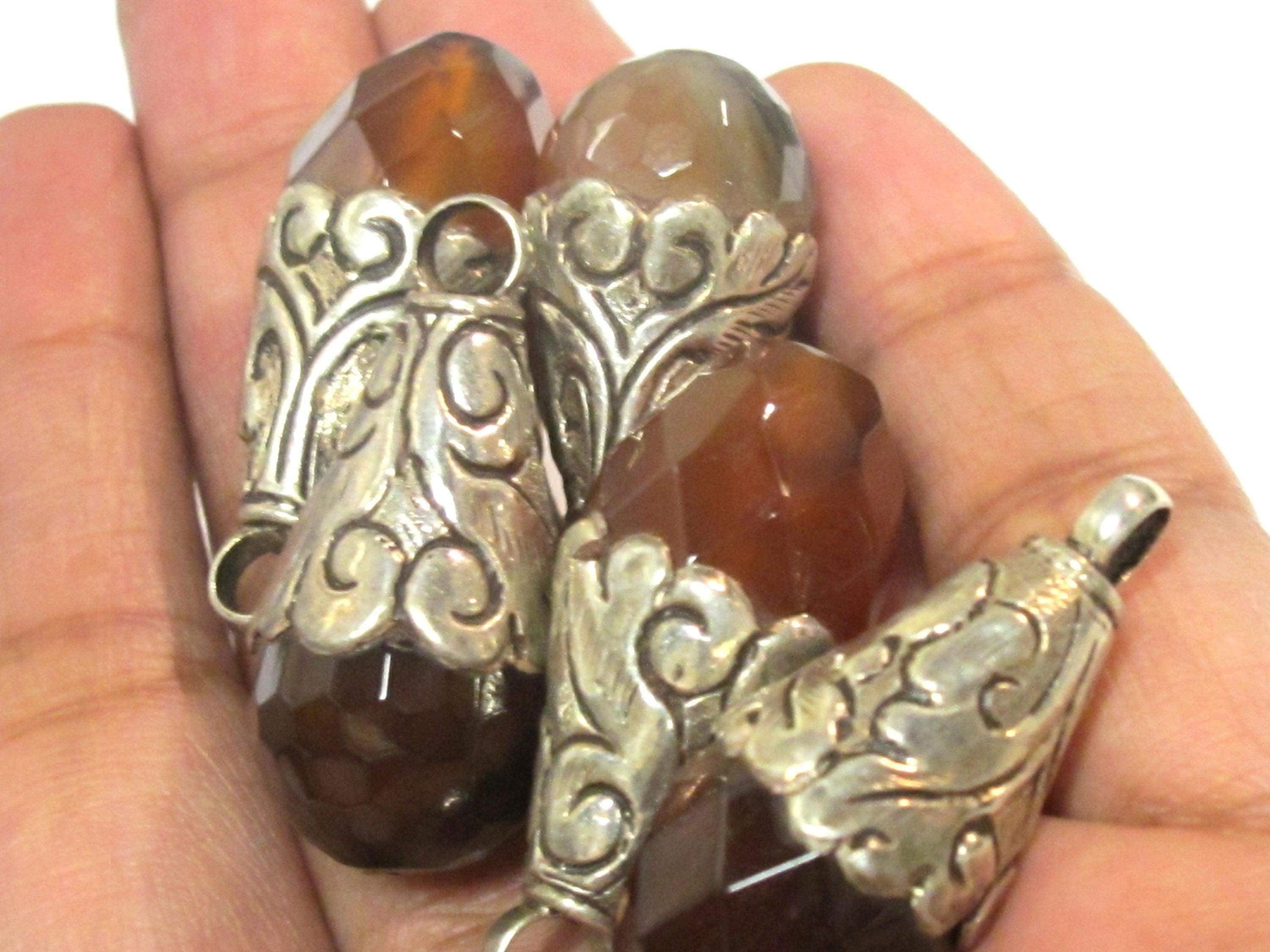 1 pendant - Tibetan silver plated faceted agate gemstone drop pendant small size from Nepal - PM562