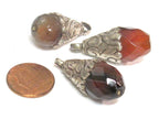 1 pendant - Tibetan silver plated faceted agate gemstone drop pendant small size from Nepal - PM562