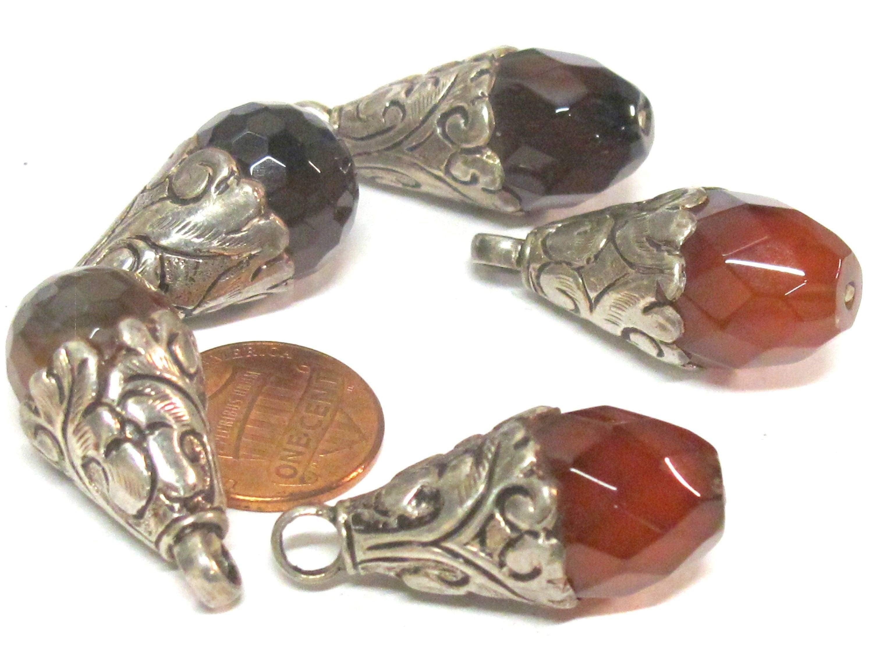 1 pendant - Tibetan silver plated faceted agate gemstone drop pendant small size from Nepal - PM562