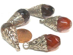 1 pendant - Tibetan silver plated faceted agate gemstone drop pendant small size from Nepal - PM562