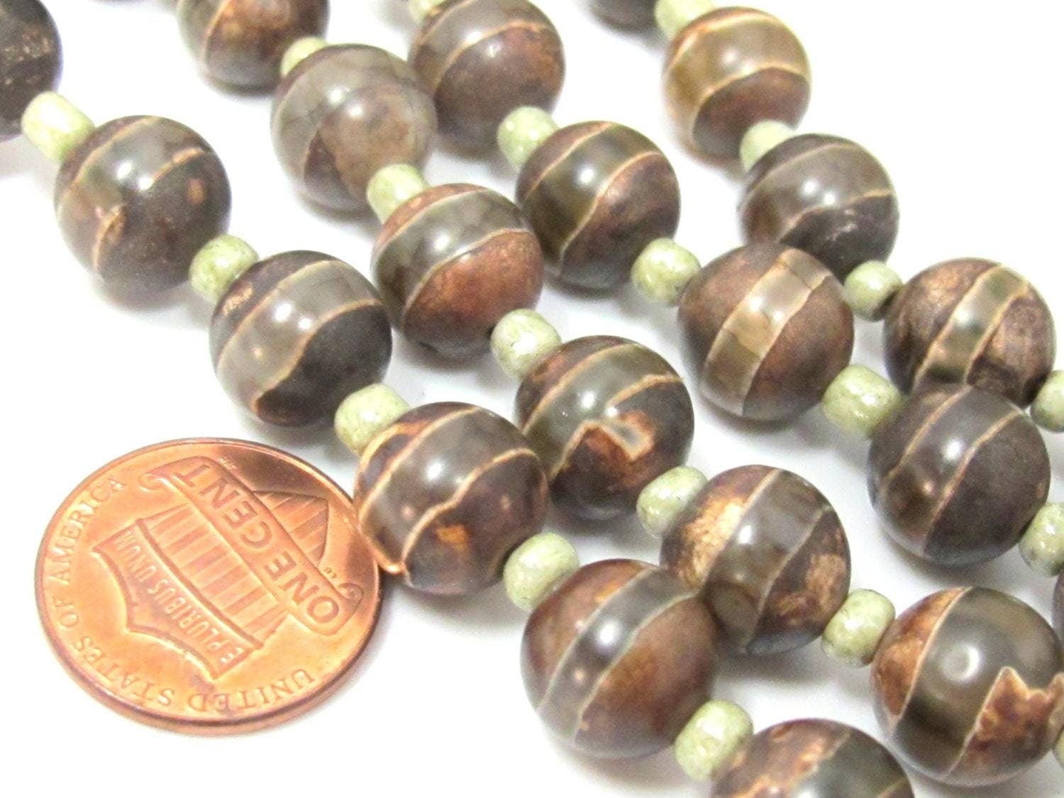 10 BEADS - Tibetan agate gemstone beads 10 - 11 mm size rustic brown color- GM413