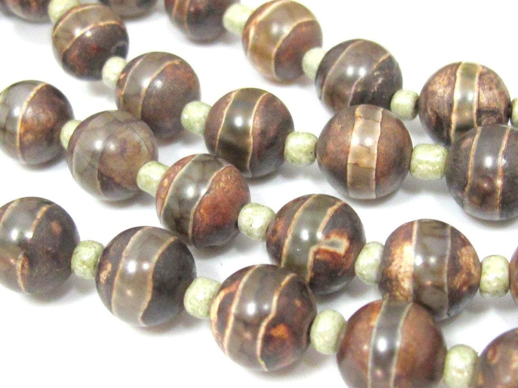 10 BEADS - Tibetan agate gemstone beads 10 - 11 mm size rustic brown color- GM413