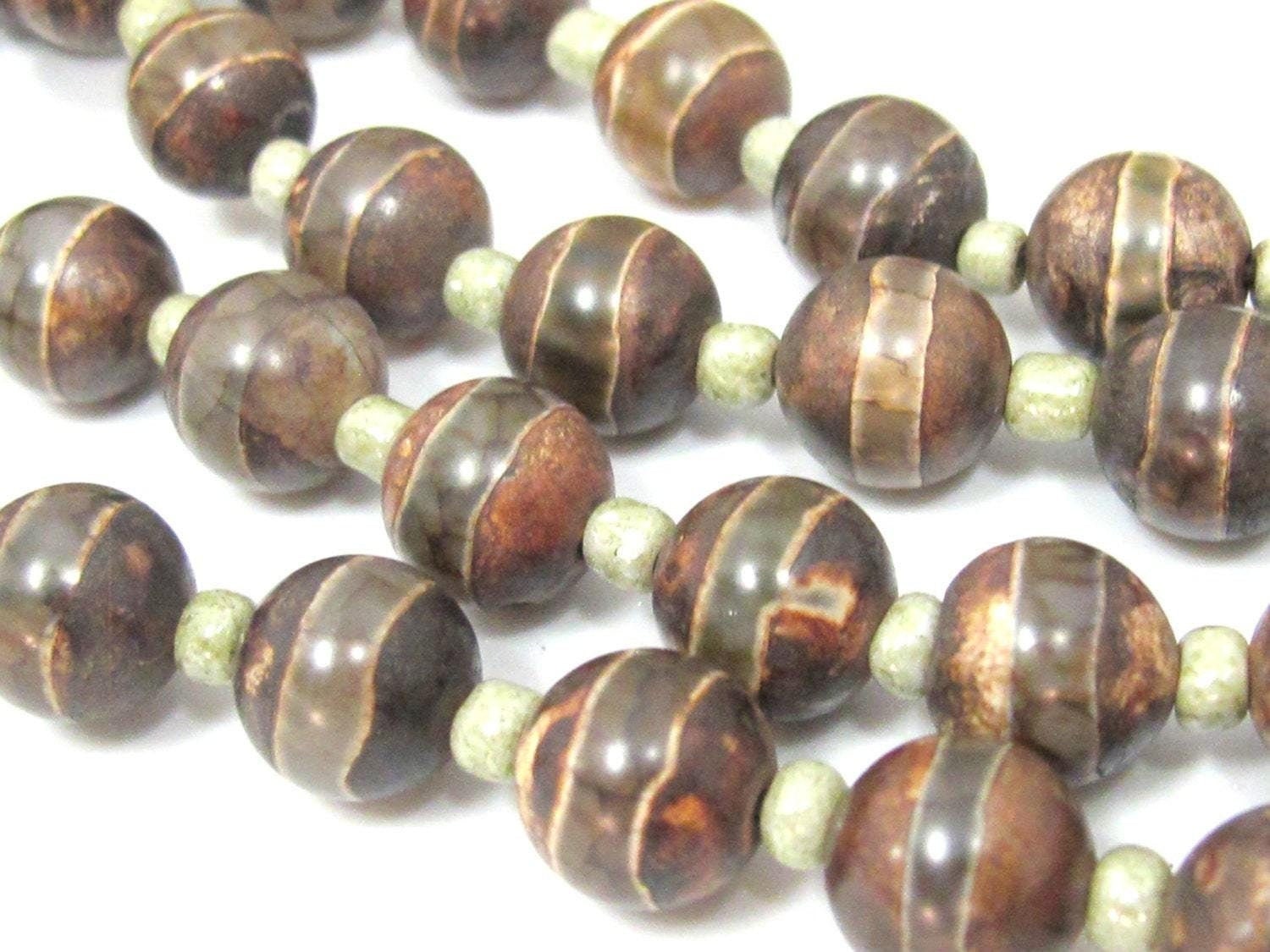 10 BEADS - Tibetan agate gemstone beads 10 - 11 mm size rustic brown color- GM413
