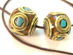 Beautiful Oval shape brass beads from Nepal - 2 beads-BD044