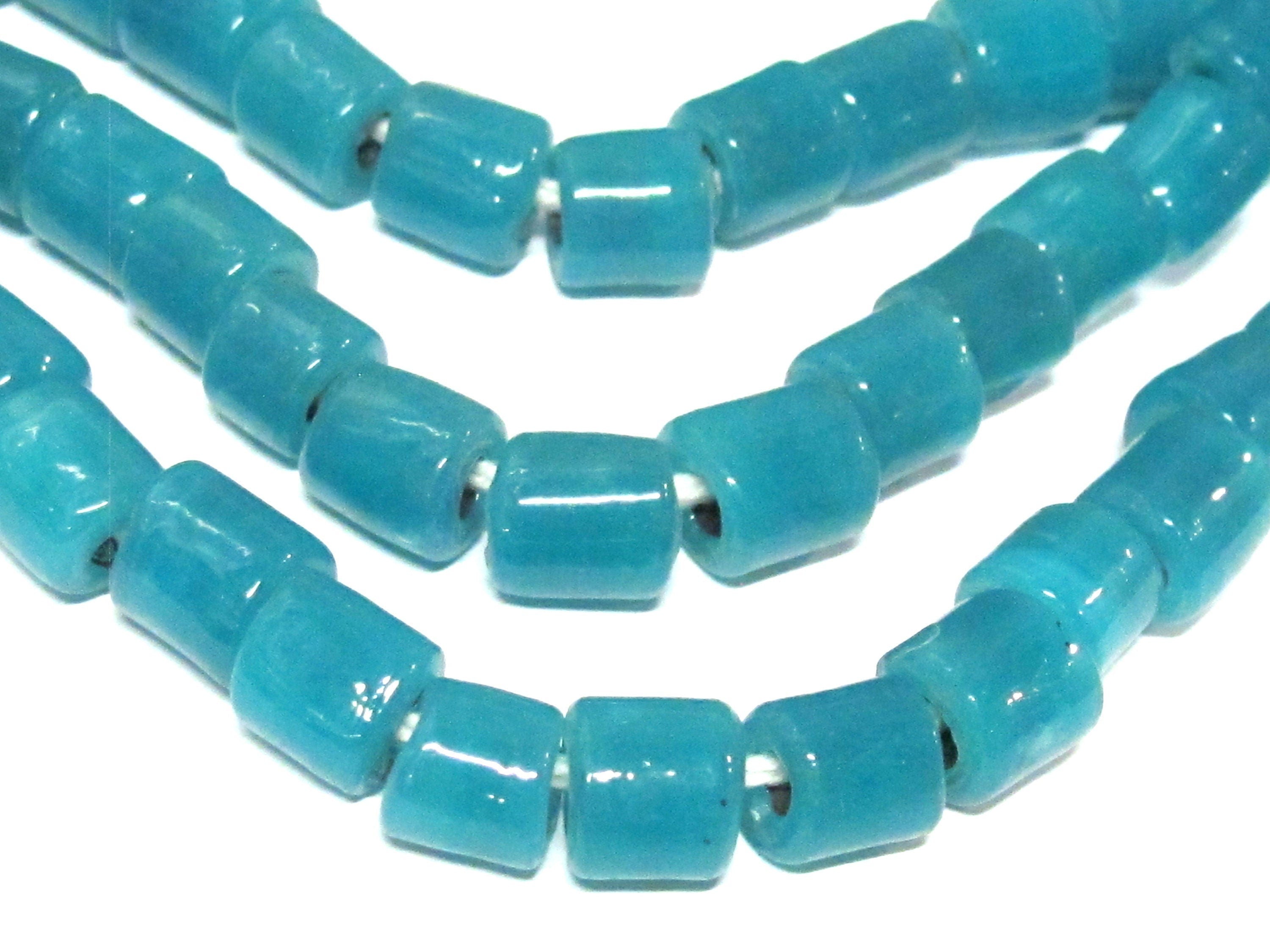 10 Beads-Nepal ethnic glass beads teal Blue color - BD383B