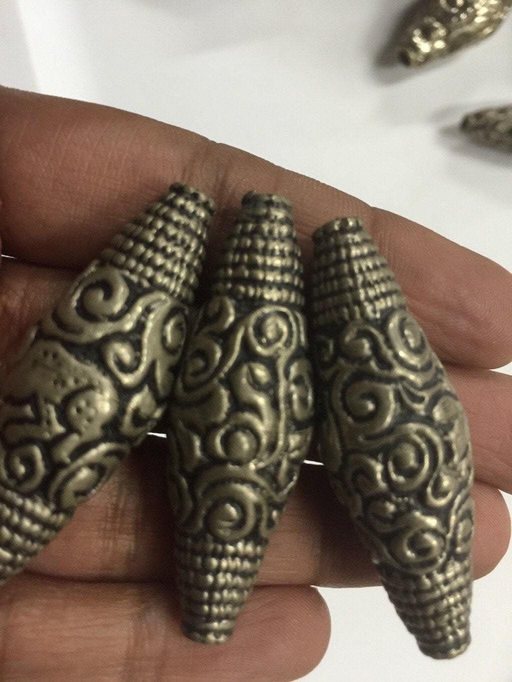 1 Bead - Tibetan beads nepal beads filigree Mix Large Bicone tibetan silver antiqued tone -- BD767HK