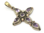1 Pendant - Tibetan silver faceted amethyst gemstone cross pendant from Nepal - PM446C