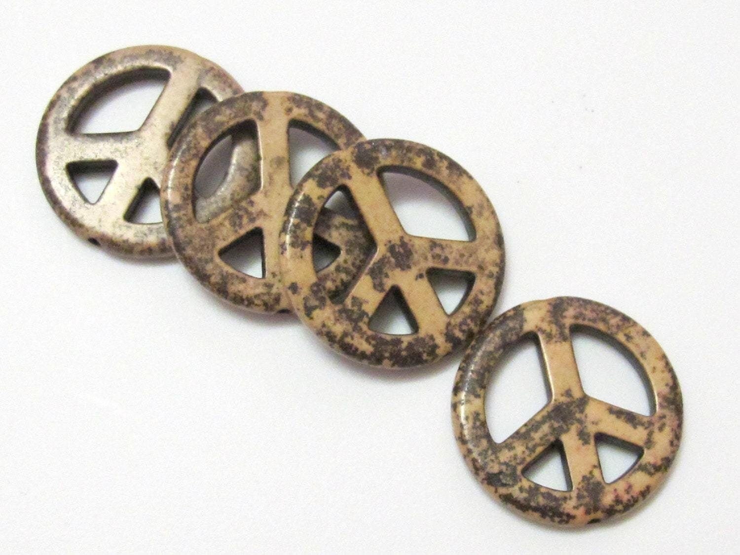 4 Beads - Peace sign pendant beads 25 mm - GM192
