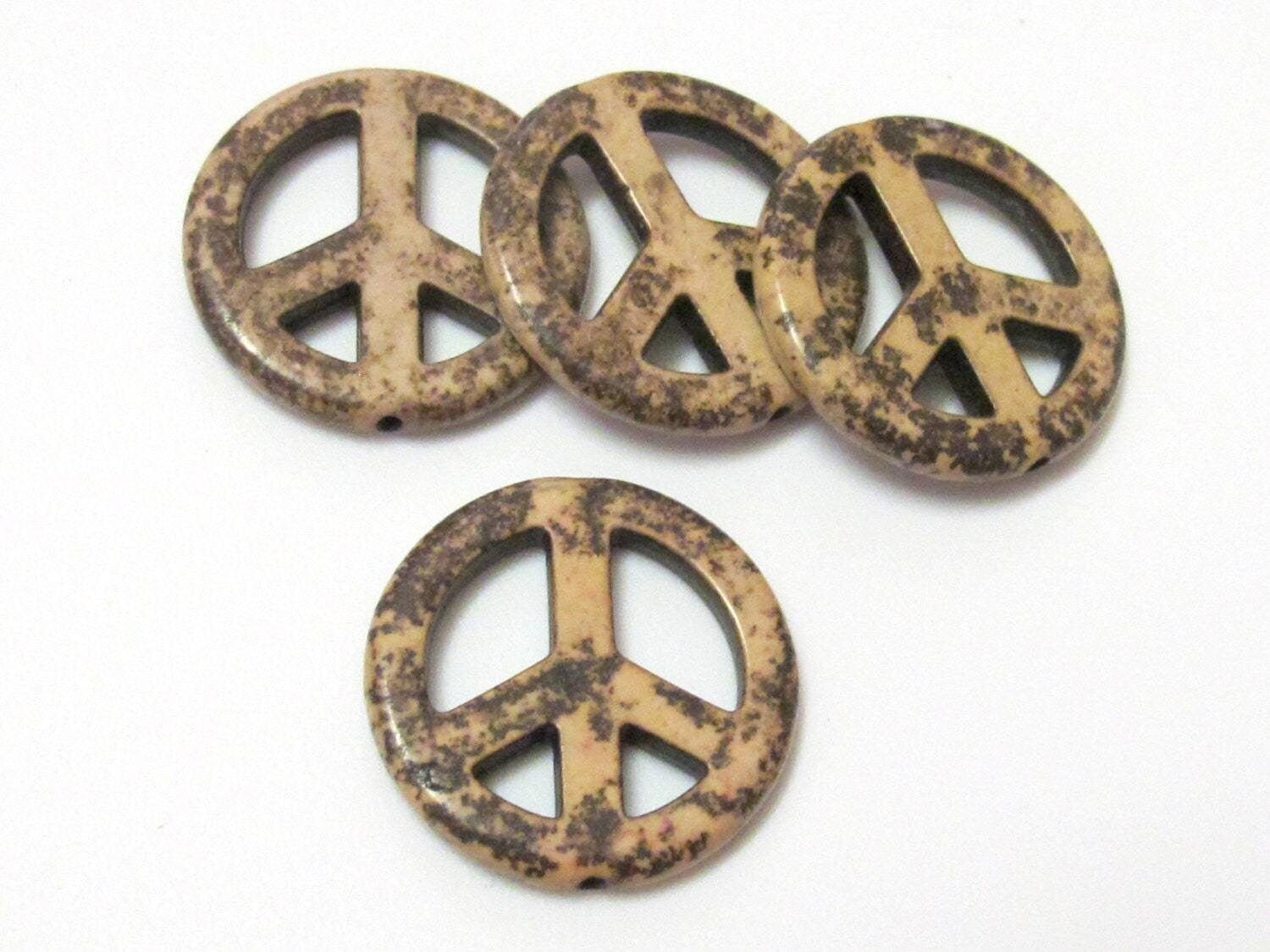 4 Beads - Peace sign pendant beads 25 mm - GM192