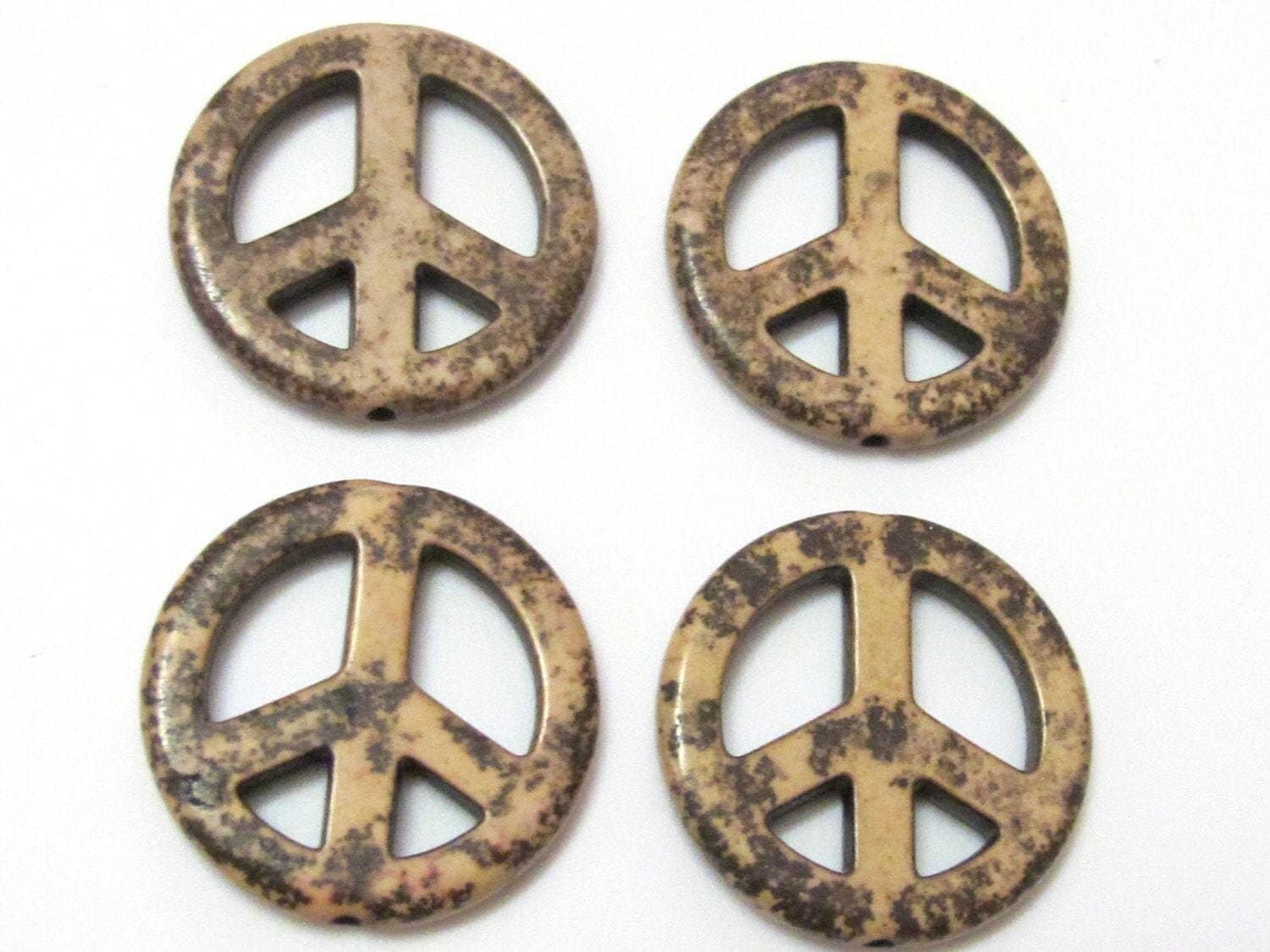 4 Beads - Peace sign pendant beads 25 mm - GM192