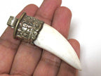 1 Tibetan shell Pendant - Ethnic Tibetan tribal naga conch shell tooth shape shell pendant with carving on bail - SP013C