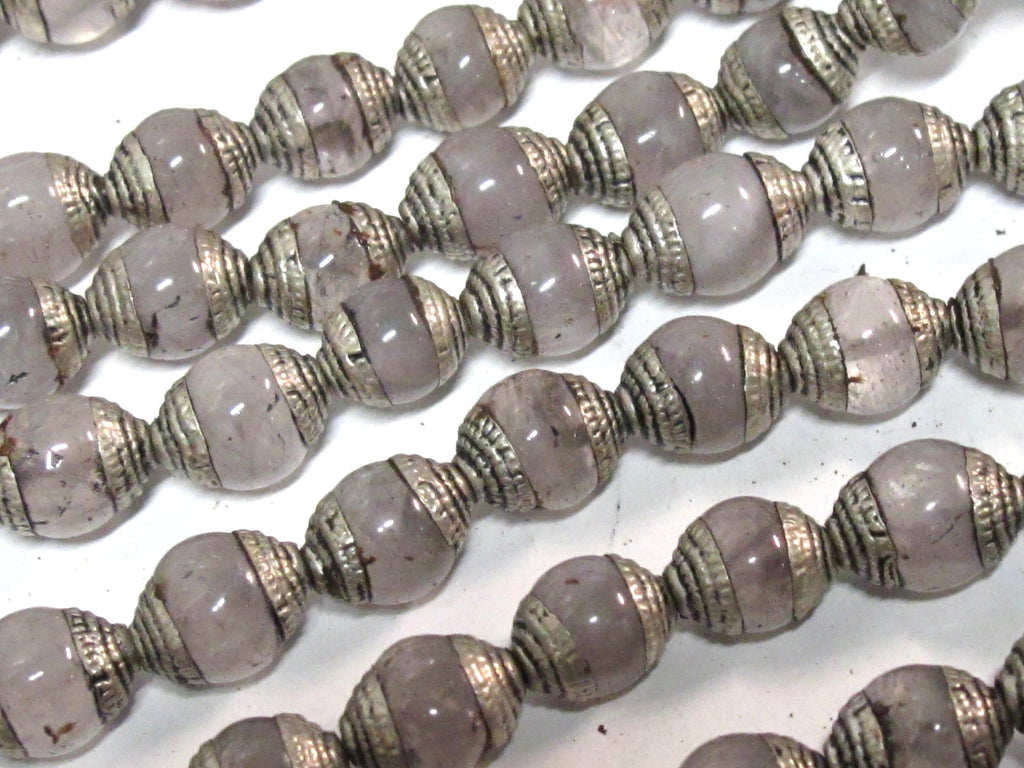10 Beads - Tibetan antiqued silver color capped quartz gemstone beads from Nepal 9 - 10 mm x 11-12 mm - BD974Ax