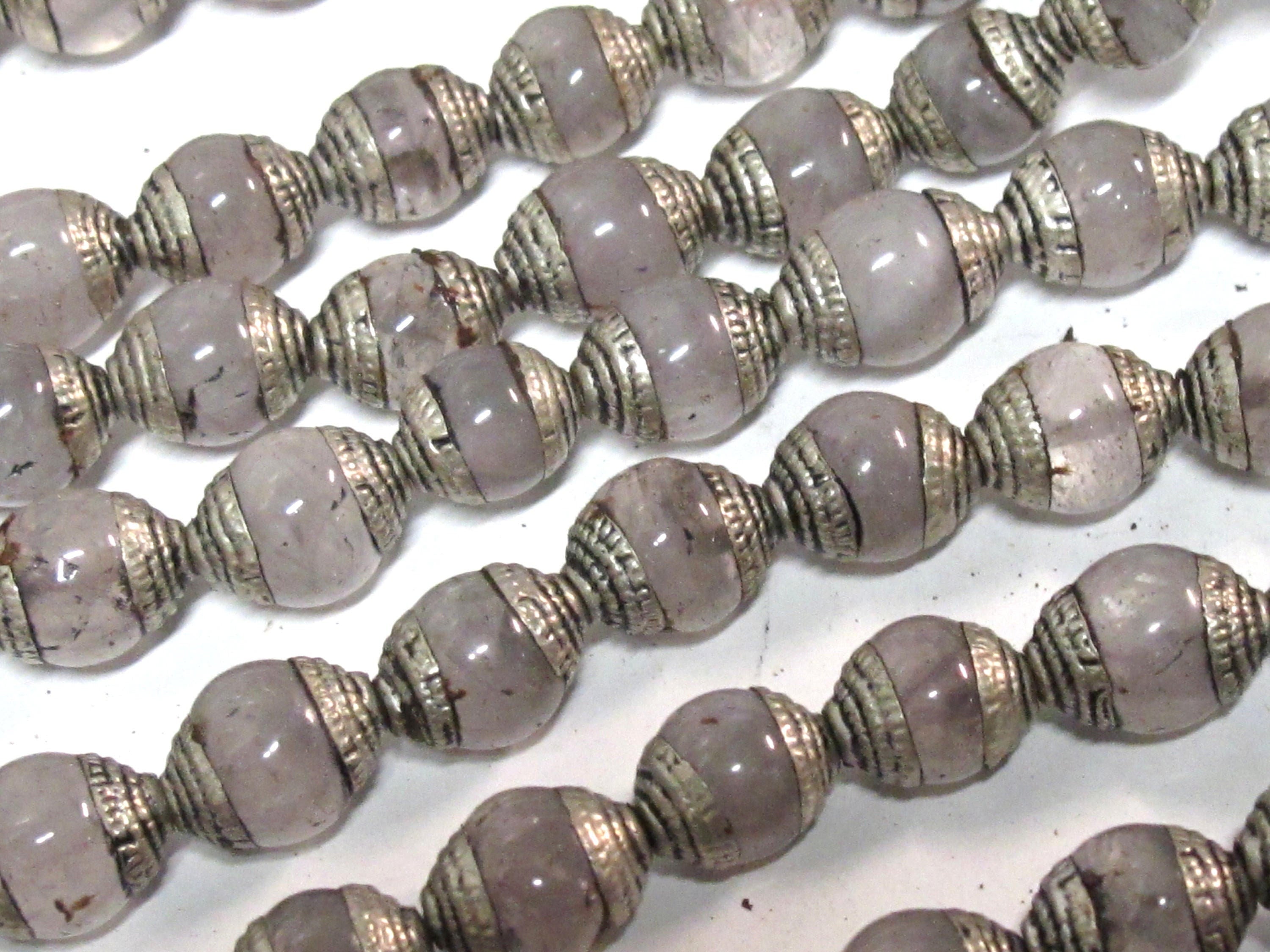 10 Beads - Tibetan antiqued silver color capped quartz gemstone beads from Nepal 9 - 10 mm x 11-12 mm - BD974Ax