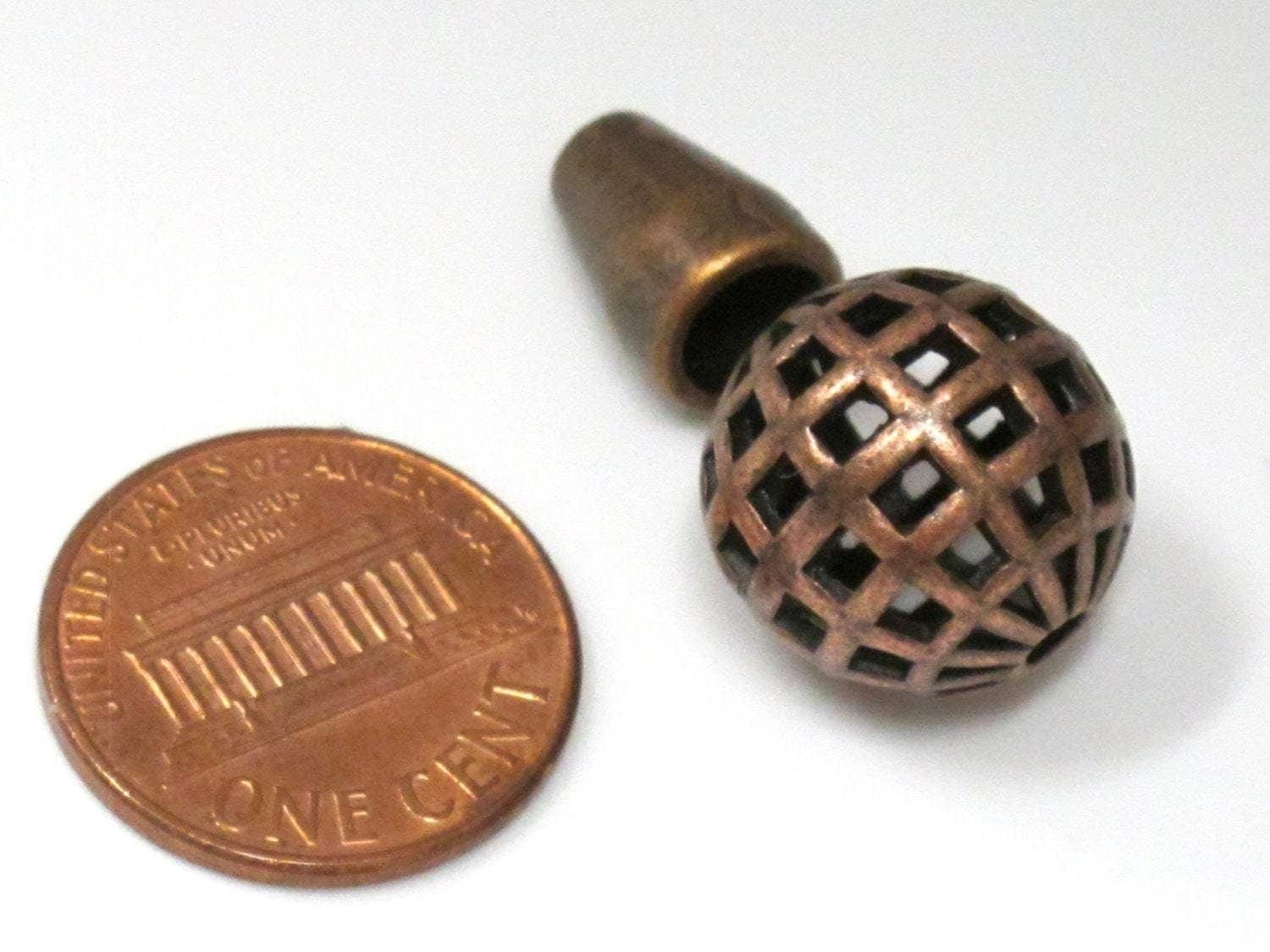 3 set - Tibetan copper tone 2 hole cut net design Guru bead 15 mm size with cone column bead - GB022