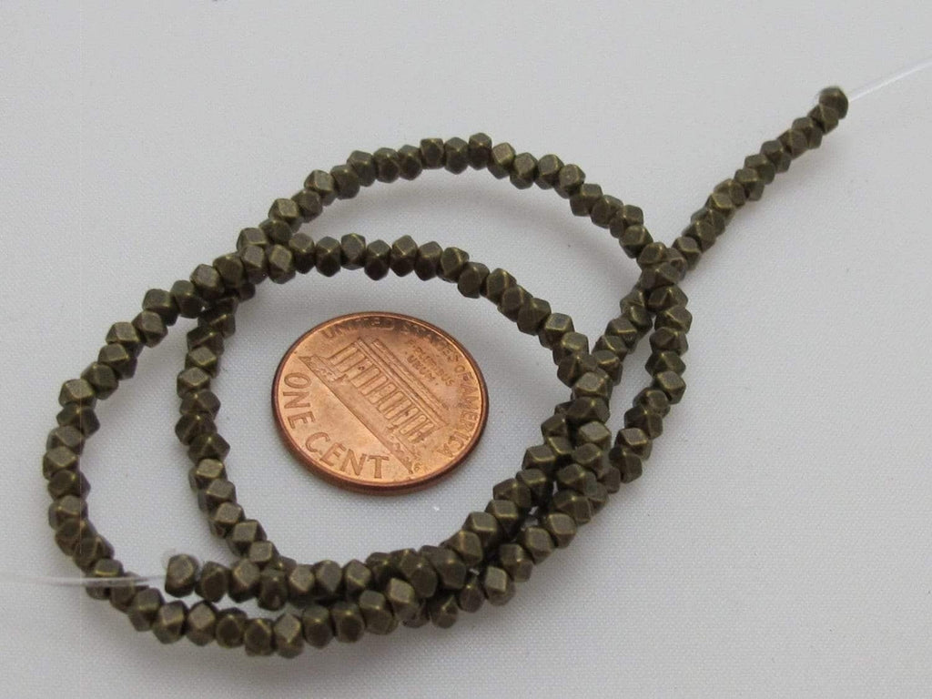 SALE - 1 Full Strand - Small size 3 mm brass tone plated cube metal beads - BD418
