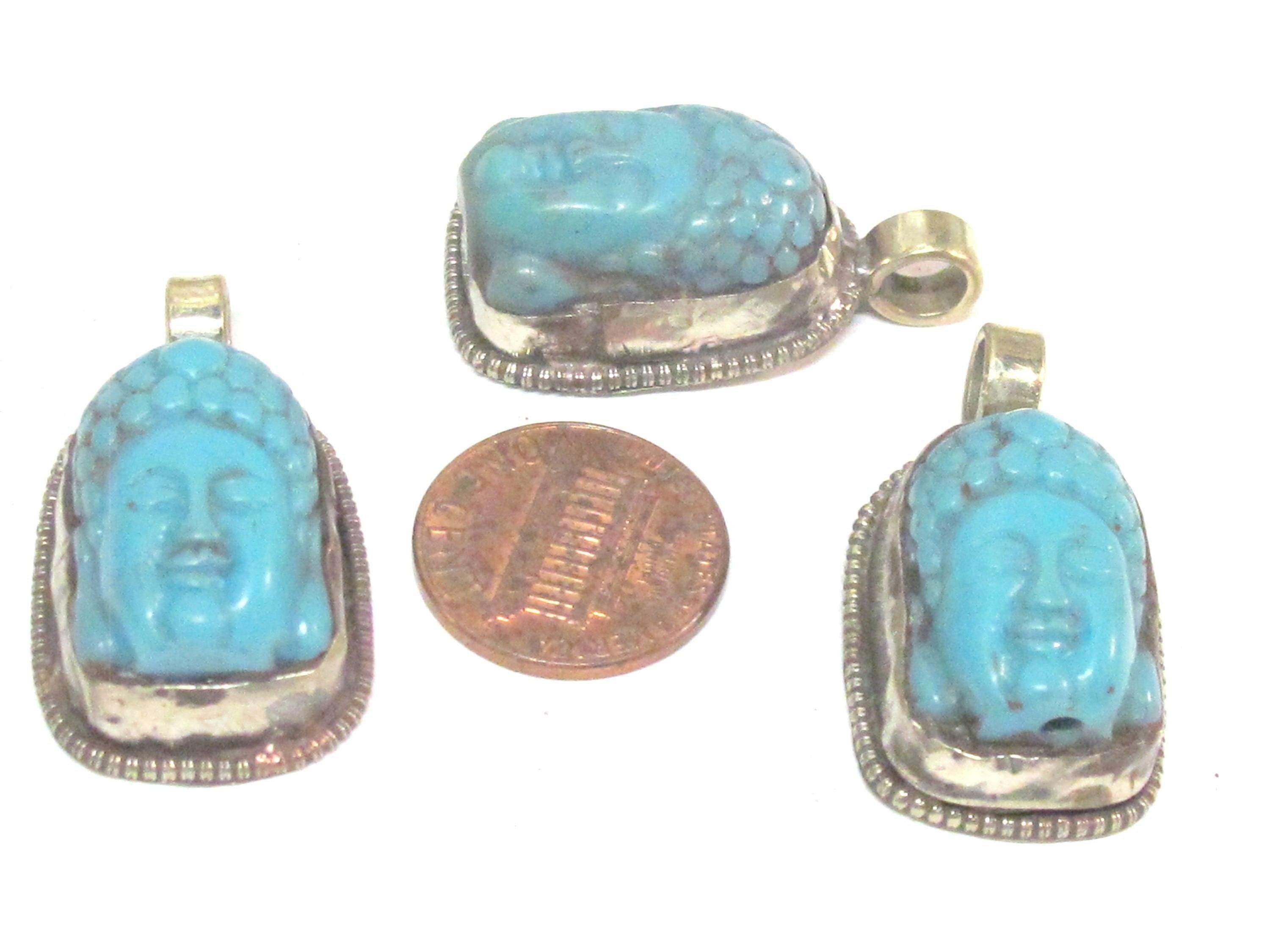1 pendant -Tibetan Buddha pendant Small size Tibetan Nepal Buddha resin charm pendant with floral carving on other side-- PM590