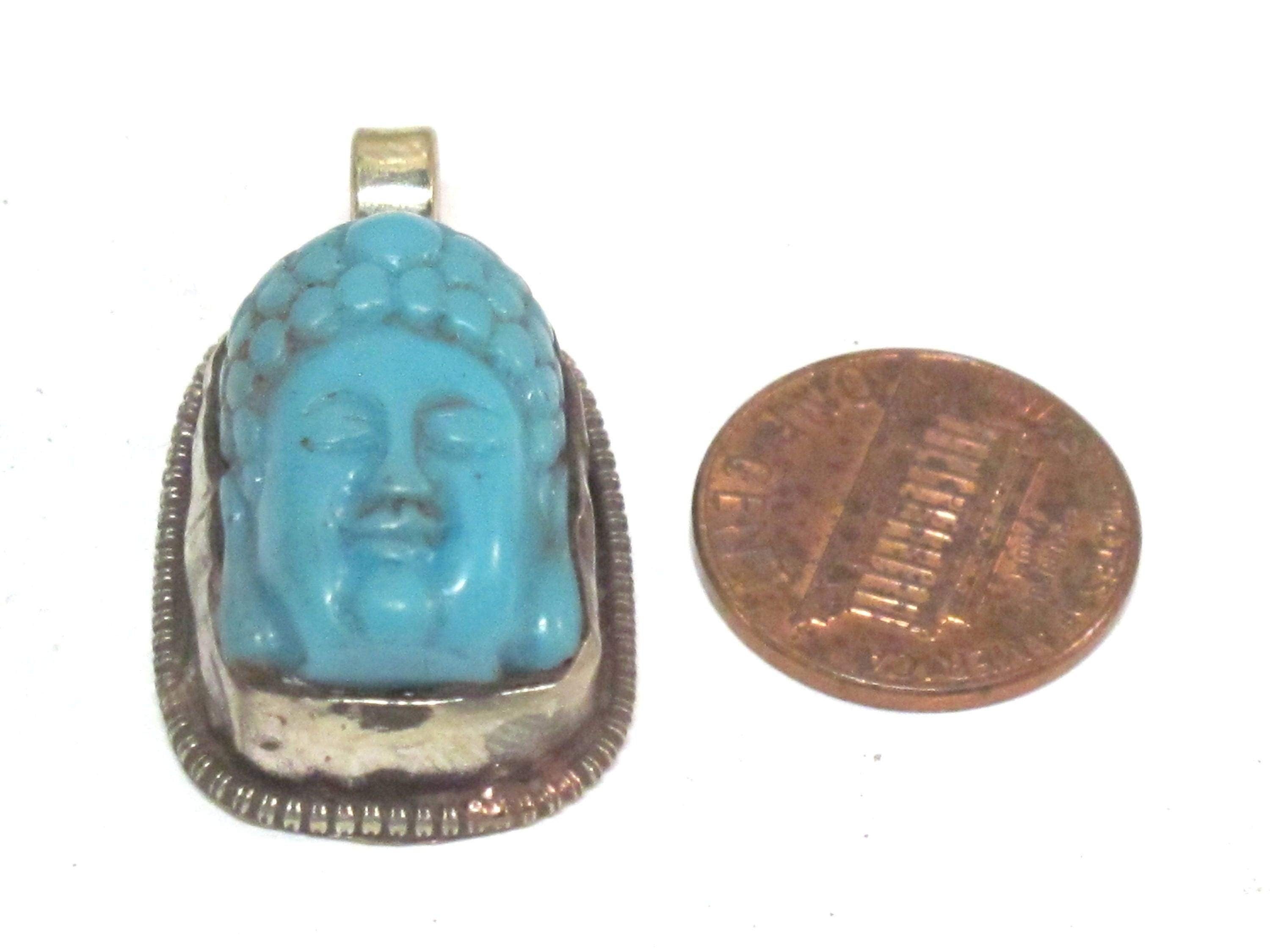1 pendant -Tibetan Buddha pendant Small size Tibetan Nepal Buddha resin charm pendant with floral carving on other side-- PM590