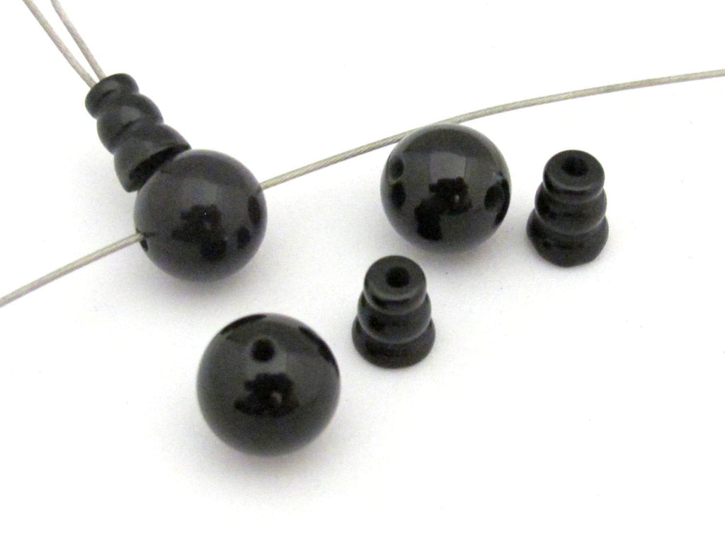 1 Guru Bead set - 3 hole black agate gemstone Guru column Bead set 10 mm size - GB013