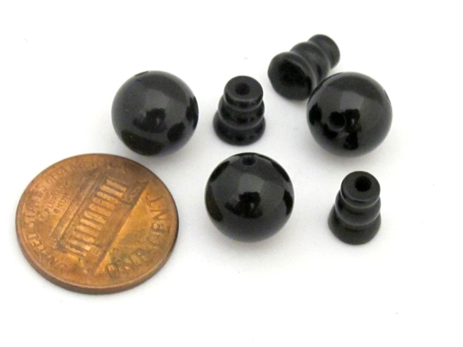 1 Guru Bead set - 3 hole black agate gemstone Guru column Bead set 10 mm size - GB013