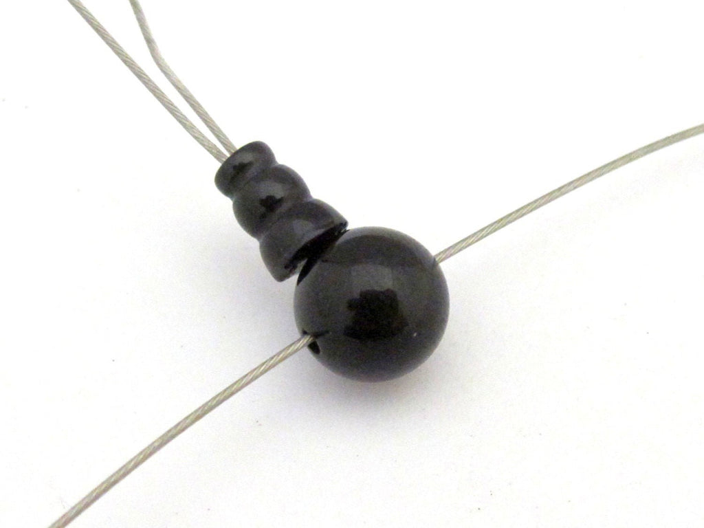1 Guru Bead set - 3 hole black agate gemstone Guru column Bead set 10 mm size - GB013