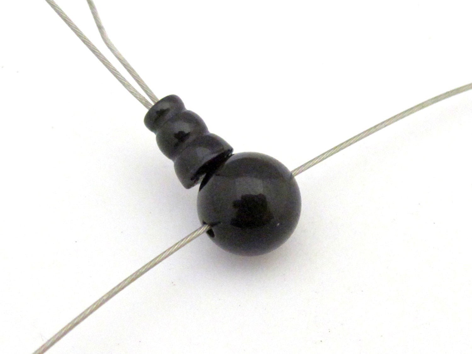 1 Guru Bead set - 3 hole black agate gemstone Guru column Bead set 10 mm size - GB013