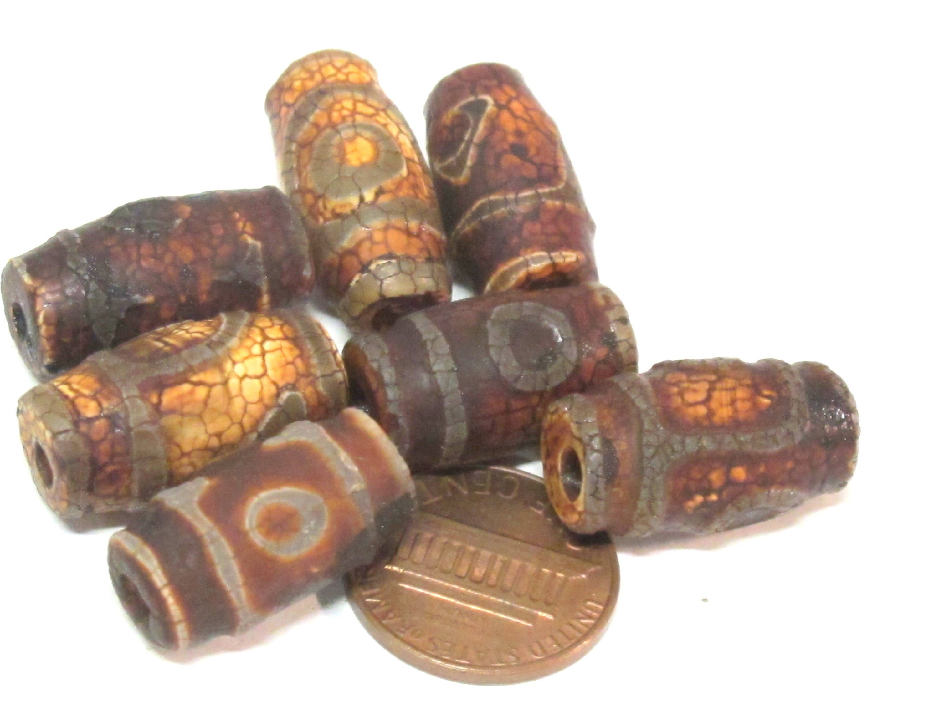 1 Bead - Thick Tibetan etched agate dzi rustic design beads - GM415B