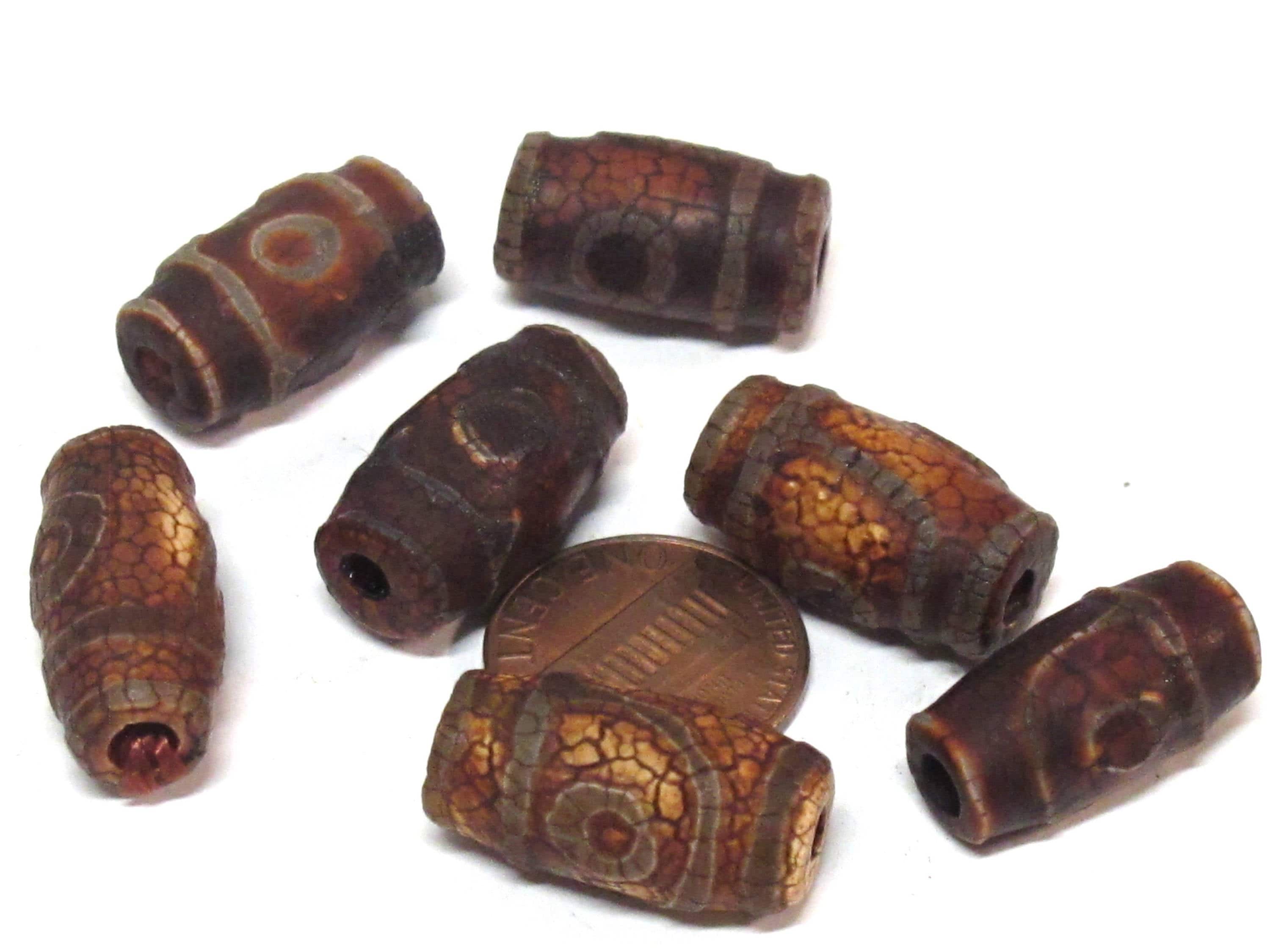 1 Bead - Thick Tibetan etched agate dzi rustic design beads - GM415B