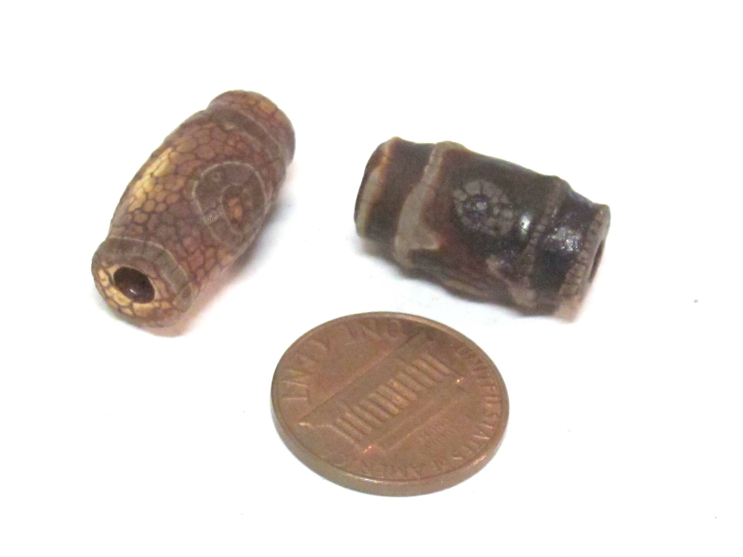 1 Bead - Thick Tibetan etched agate dzi rustic design beads - GM415B