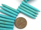 10 BEADS - Turquoise blue magnesite gemstone spike stick beads 35 mm x 5 mm - GM327