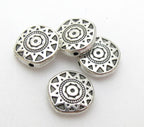 4 beads - Round disc shape silver color dual sided sun chakra design beads - BD413