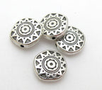 4 beads - Round disc shape silver color dual sided sun chakra design beads - BD413