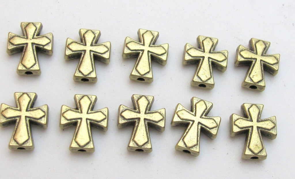 Brass tone metal cross beads - 10 beads - BD433