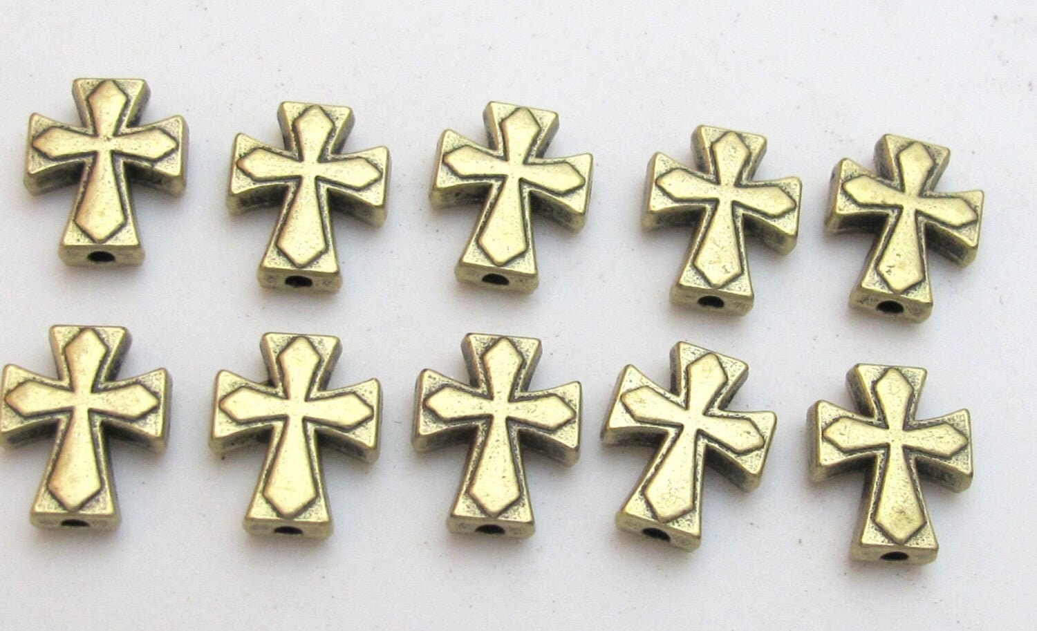 Brass tone metal cross beads - 10 beads - BD433
