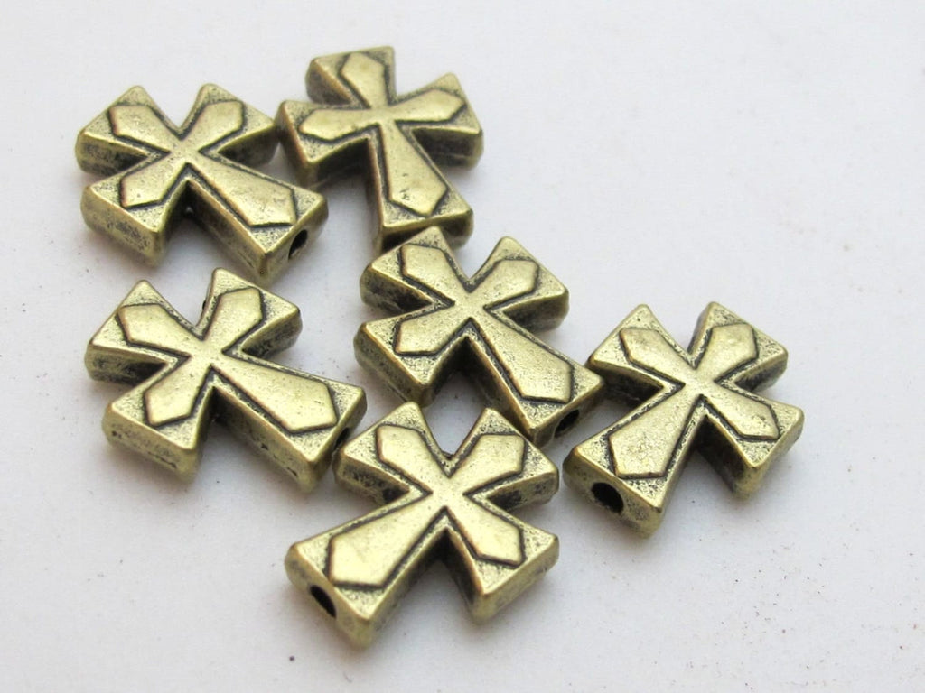 Brass tone metal cross beads - 10 beads - BD433