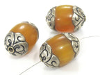 1 BEAD - Beautiful Thick Tibetan copal resin silver color capped bead from Nepal - BD984