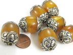 1 BEAD - Beautiful Thick Tibetan copal resin silver color capped bead from Nepal - BD984
