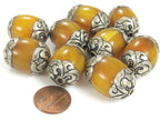 1 BEAD - Beautiful Thick Tibetan copal resin silver color capped bead from Nepal - BD984