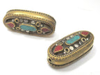 1 Bead - Beautiful large Tibetan brass bead with turquoise inlay unique design - BD929